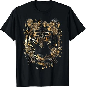 T-shirt maglietta grafica divertente tigre a righe nere e oro - Foto 1 di 3