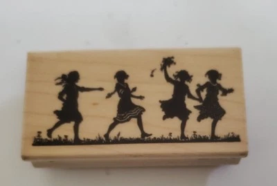 NIÑAS JUGANDO SILUETA BORDE FLORES GOMA ESTAMPIDA 3732F CREAKYATTIC Foto 1 de 4