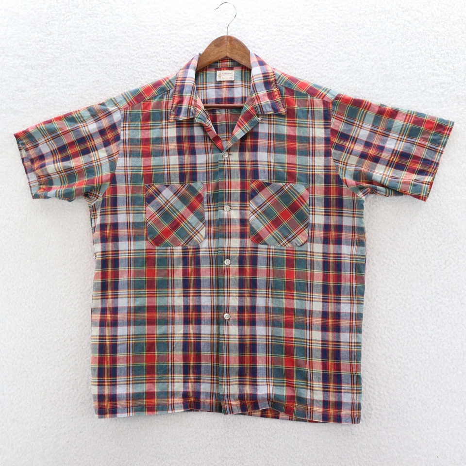 Vintage Penneys Towncraft Shirt Men's Large Red Blue Loop Collar 50s Rockablliy - Image 1 of 4