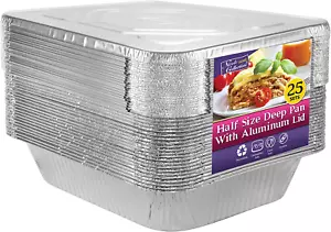 Aluminum Pans with Lids Half Size 9X13 Extra Heavy Duty, Disposable Foil Pans fo - Picture 1 of 12