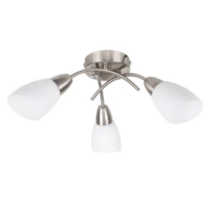 Ceiling Light Fitting Brushed Chrome 3 Arm Crossover Shades Lampshades LED Bulbs - Picture 1 of 6