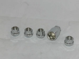 4 CHROME OPEN END BULGE 9/16 WHEEL RIM ACORN LOCKING LUG NUTS LOCKS AND 1 KEY - Picture 1 of 1