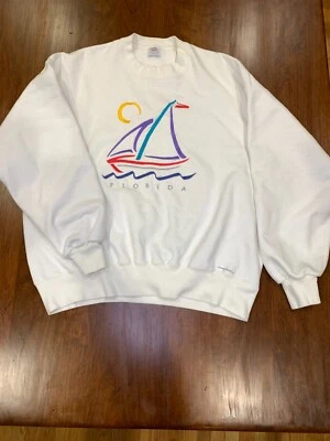 疯狂衬衫夏威夷佛罗里达圆领运动衫白色复古刺绣大号 — 第 1/4 张图片