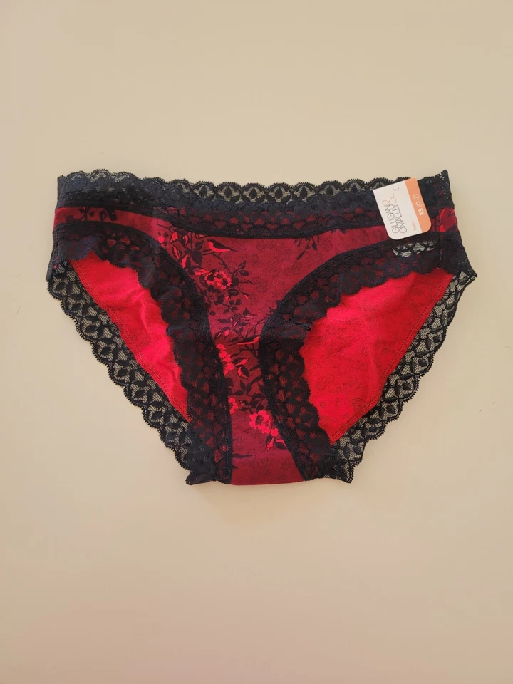 GILLIGAN & O'MALLEY Cheeky Bikini Panty XS X Pequeño 0 2 Rojo Negro Encaje Escuela Foto 1 de 2