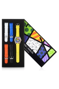 Britto Invicta 38mm Quartz Watch Set w/5 Leather Straps :Silverstone NEW - Picture 1 of 4