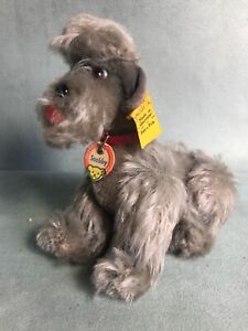 Vintage Steiff Snobby Grey Poodle Dog Animal Toy Moveable Legs Red Collar 5" 