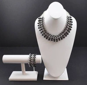 Conjunto de pulsera collar con cuentas negras Youmi K estilo sofisticado tejido a mano - Imagen 1 de 12