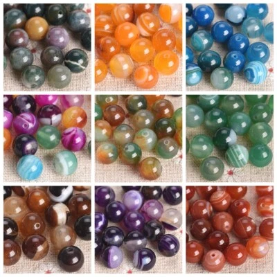 Round Natural Agate Stone Gemstone Loose Beads 4mm 6mm 8mm 10mm 12mm 14mm - Image 1 of 4