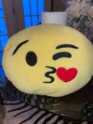 Soft Emoticon Kissing Heart Emoji Yellow Pillow - - Image 1 of 2