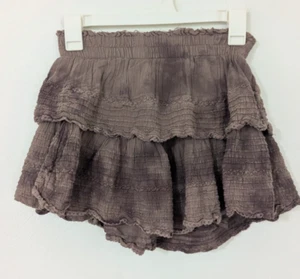 Aerie Rock N Rüschen Minirock Batik Stufen braun Boho Spitze gesmokt XS - Bild 1 von 6