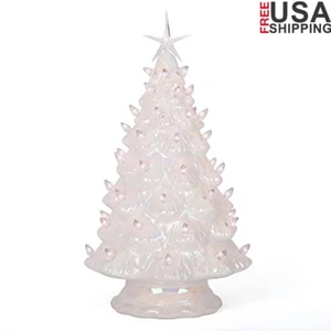 15.5" Ceramic Christmas Tree Tabletop Christmas Tree with Lights Pearl White - Picture 1 of 6