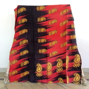 Single Quilt Bed Runner Kantha Vintage Bedspread Cotton Hippie Boho Blanket - Picture 1 of 4