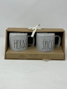 Rae Dunn HERB and SPICES Mug Shakers Grey Ceramic with LL By Magenta New Rare - Picture 1 of 8