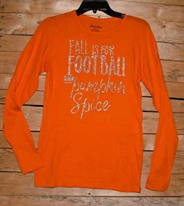 Fall Is For Football & Pumpkin Spice rhinestone bling long sleeved shirt sz MED - Picture 1 of 6