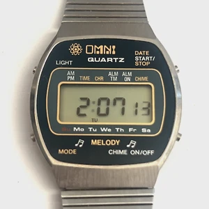 Vtg Omni Melody Quartz Melody LCD Digital Watch Case & Instructions New Battery - Picture 1 of 16