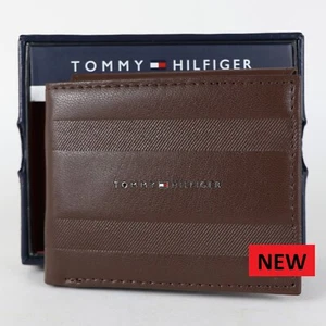 CARTERA DE CUERO TOMMY HILFIGER MARRÓN DOBLE PLIEGUE PARA HOMBRE NUEVA ENVÍO AL REINO UNIDO - Imagen 1 de 5