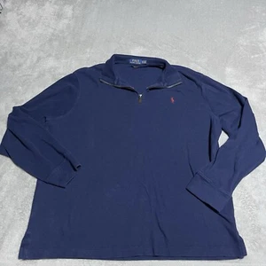 Polo Ralph Lauren Sweater Mens XL Blue 100% Cotton Quarter Zip Estate Rib - Picture 1 of 6