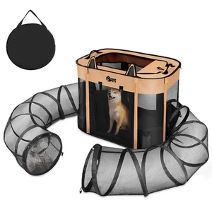 Cat Dog Playpen with Connectable Tunnel Mesh Foldable Carrier Play Toy Peak Hole - Picture 1 of 9