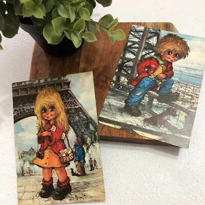 Set of Two KRISARTS 1972 Michael Thomas Big Eye Paris France Post Cards vtg - Picture 1 of 23