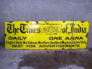Vintage Times Of India Porcelain Enamel Sign Asia'S Great Newspaper Advertise 14 - Picture 1 of 12