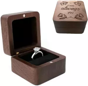 Personalized Engraved Wooden Ring Box, Rustic Vintage Wedding Ring Holder - Picture 1 of 12