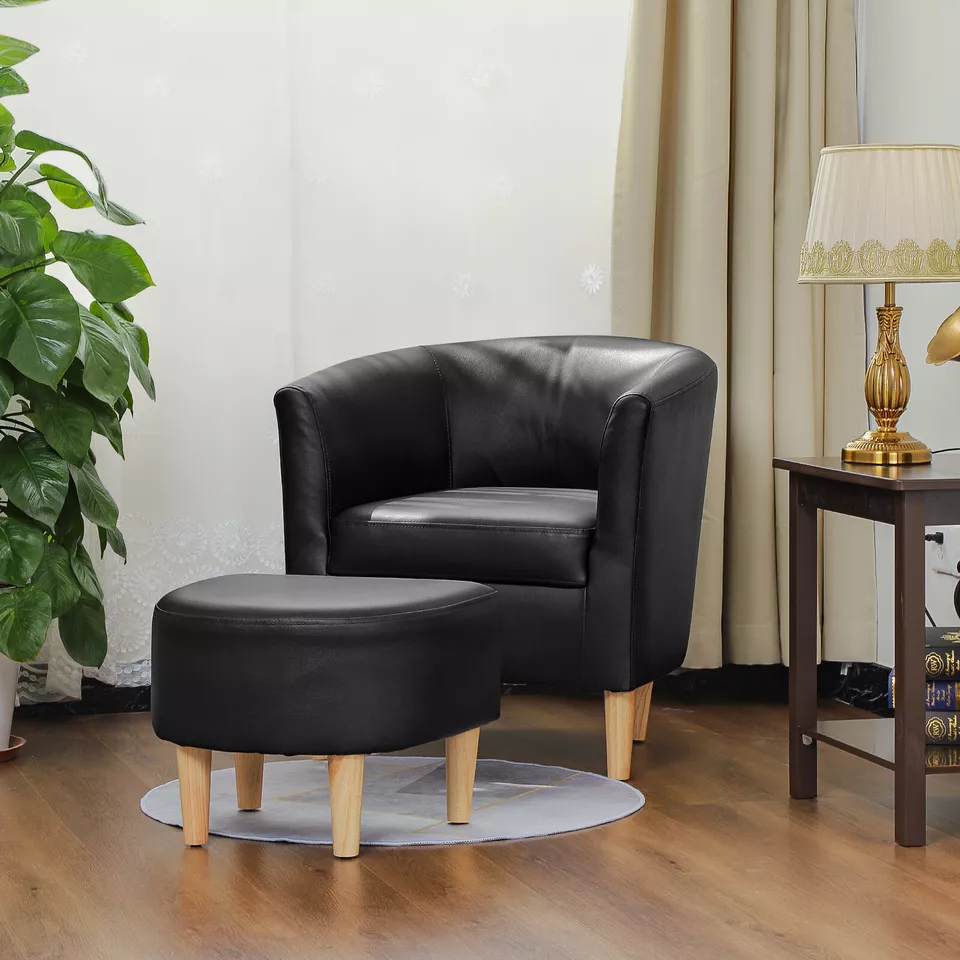 Faux Leather Accent Arm Chair Single Sofa Seat Upholstered W/Ottoman Living Room - Image 1 of 4