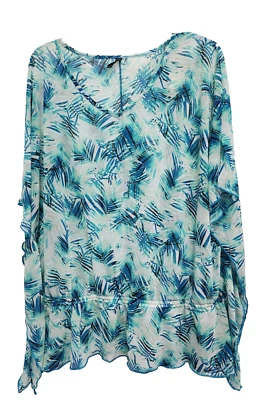 Traje de baño para mujer Lane Bryant cubre caftán top 14/16 azul estampado de palma transparente NUEVO Foto 1 de 4