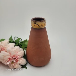 VINTAGE Bud Vase Handcrafted Small Brown Red Clay Pottery Signed - Picture 1 of 13