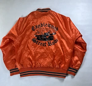 Vintage 1980s Candlewood Street Rods Jacket Gr. L Satin Orange Bomber USA Made Racing - Bild 1 von 9