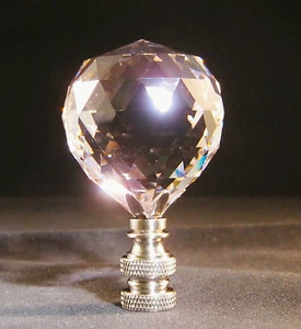 LAMP FINIAL-PINK CRYSTAL LAMP FINIAL-SATIN NICKEL BASE - Picture 1 of 6