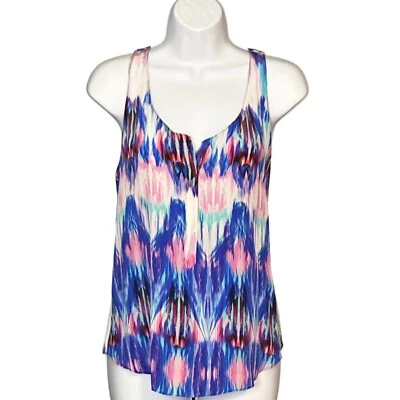 Camiseta sin mangas Rory Beca mediana de seda cuello redondo azul rosa ombre dobladillo curvo a presión 1/4 Foto 1 de 4