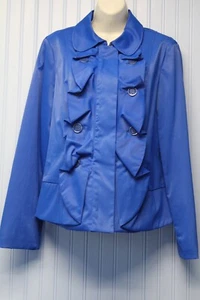 For Cynthia blue lined stretch full zip jacket with ruffle & button trim L NWT - Picture 1 of 3