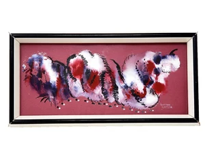 Original Monoprint Art Fuzzy Caterpillar Signed Framed 12" X 6" X 1.5" - Picture 1 of 17