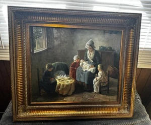"Pintura de colección de madre e hijos lienzo al óleo italiano firmado Boldelsen 20x24""" - Imagen 1 de 11