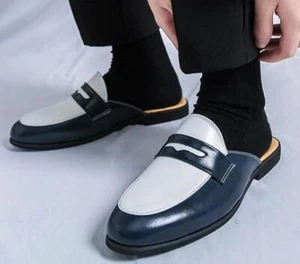 Men Round Toe Slippers Flats Color splicing Fashion Hairdresser's Shoes size - Picture 1 of 10