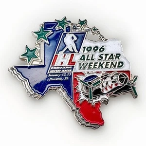 Prendedor de solapa esmaltado vintage 1996 IHL Hockey All Star Weekend Houston Aeros Texas - Imagen 1 de 4