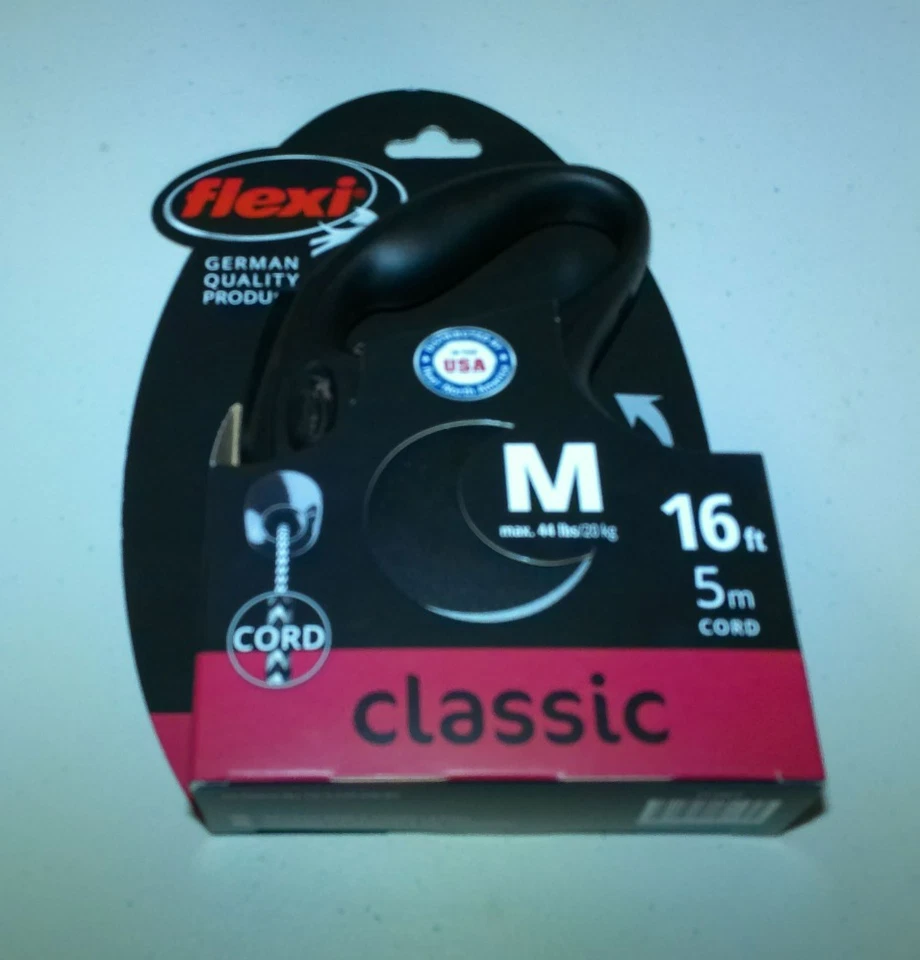 Flexi Retractable Leash For Medium Dogs Classic Cord Up To 44 lbs 16ft Black NEW - Image 1 of 1