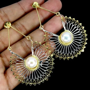 925 Sterling Silver Earrings Round White Pearl 9mm Natural Jewelry - Picture 1 of 14