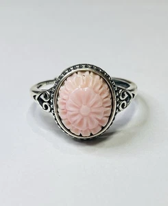 Anillo de plata de ley 925 tallada flor rosa natural reina caracola concha 2 - Imagen 1 de 13