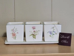 3er Set Keramik Übertöpfe mit Blumenmuster - Bild 1 von 10