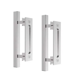 12 in. Stainless Steel Square Pull and Flush Sliding Barn Door Handle Set 2-Pack - Picture 1 of 7