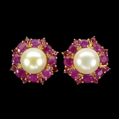 Pendientes de plata de ley 925 rubí ovalado 5x4 mm perlas piedras preciosas naturales joyería Foto 1 de 4