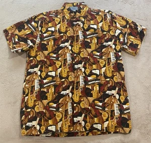 High Seas Trading Co Shirt Mens Small Musical Instruments Guitar Hawaiian USA - Picture 1 of 6