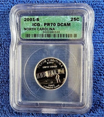 2001-S Silver Proof North Carolina Quarter ICG PR70 DCAM - Image 1 of 2