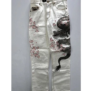 Kacho Fugetsu Denim Jeans Hose bestickt Drache weiß Gr. 38 Japan NEU - Bild 1 von 4