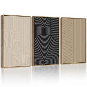 Mid-Century Modern Framed Wall Art Minimalist Abstract Boho Neutral Line Wall... - Picture 1 of 6
