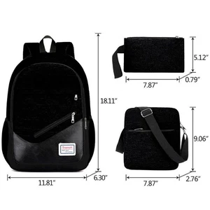 Set zaino per laptop 3 pezzi 15,6" borsa da viaggio scuola con borsa e borsetta nero - Foto 1 di 6