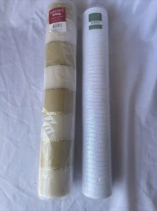 2 BNIP Rolls Decorative Mesh 1x White & 1x White And Tan Stripe W/Gold - Picture 1 of 4