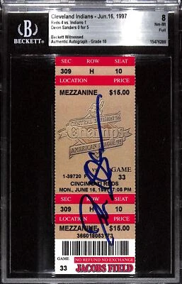 Deion Sanders Signed CIincinnati Reds 6/16/97 Slab Ticket 8 Grade BAS 38803 - Image 1 of 2