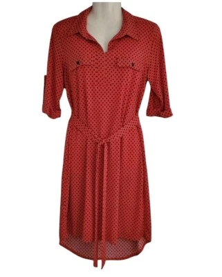 Vestido Camisa En Focus Studio Feminino Vermelho Preto Bolinhas Bainha Alta-Baixa Tamanho 8 - Imagem 1 de 4